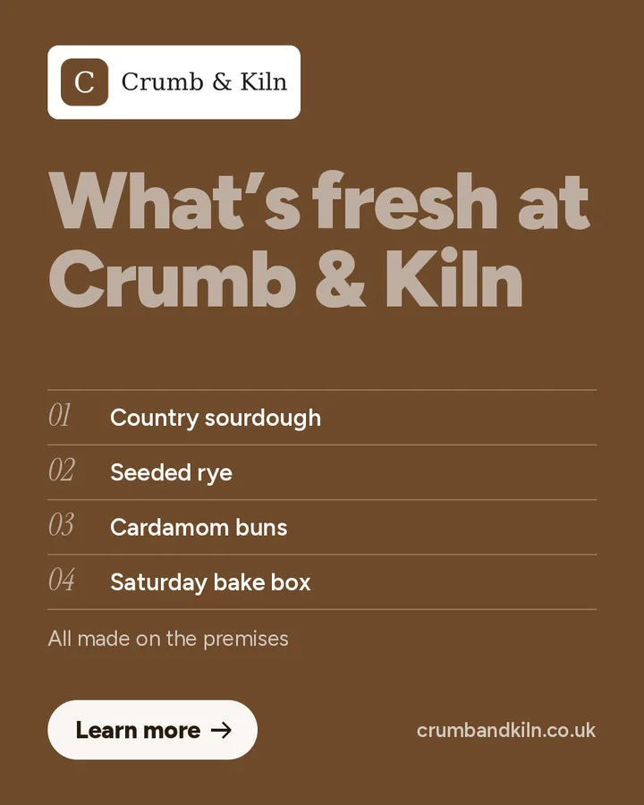 Made on the premises (sample ad for Crumb & Kiln)