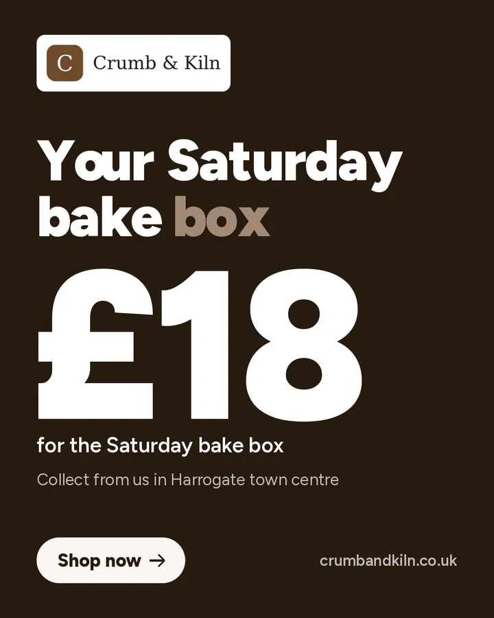 Baked in Harrogate town centre (sample ad for Crumb & Kiln)