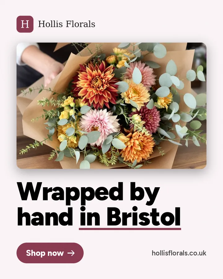 Sample ad for Hollis Florals, a made-up florist