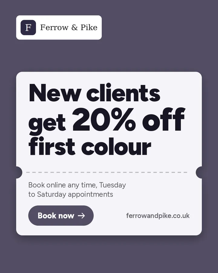 Sample ad for Ferrow & Pike, a made-up salon