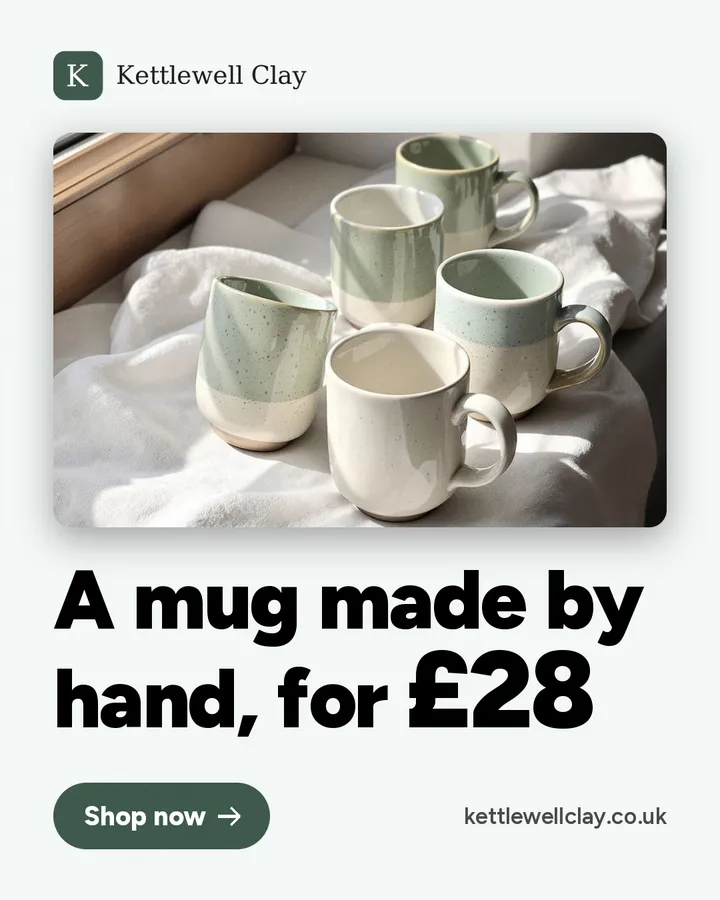 Handmade stoneware mug, £28 (sample ad for Kettlewell Clay)